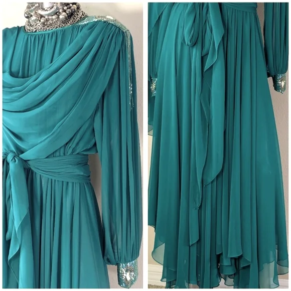 ViNTage Chiffon Fairy Whimsical "Mother of Bride" Evening Wedding Fluid Dress - Picture 2 of 16